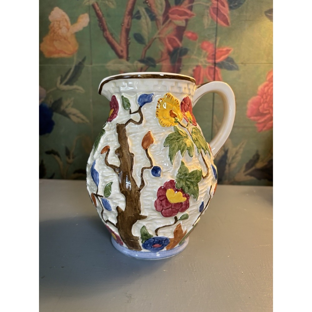 Vintage H.J. Wood Ltd England Indian Tree Pitcher Cottagecore Grandmillennial 8"